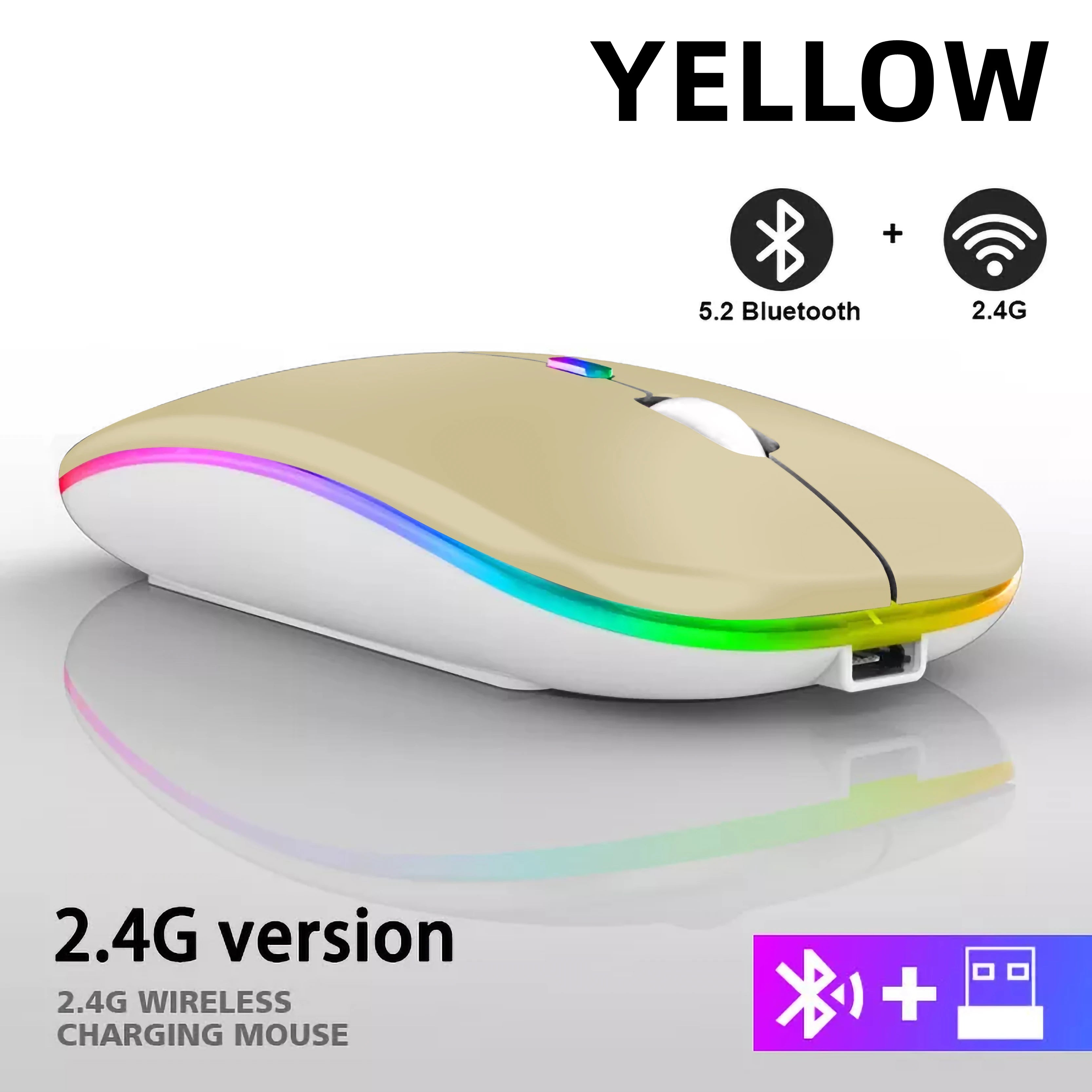 Rechargeable Dual-Mode Wireless Mouse — Bluetooth & 2.4GHz USB Receiver, RGB Backlight, 1600 DPI for Laptop PC MacBook Tablet