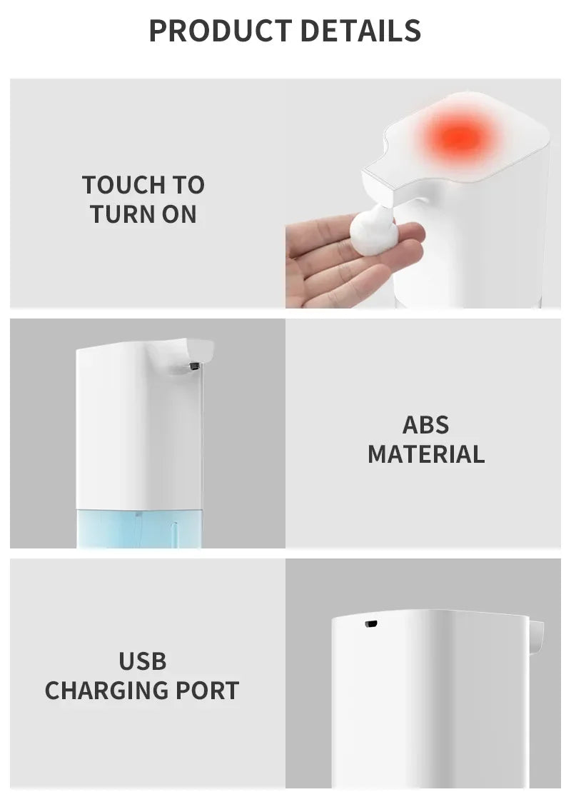 Automatic Foam Soap Dispenser 350ml (11.8 fl oz) — Touchless Infrared Sensor USB Rechargeable for Kitchen & Bathroom