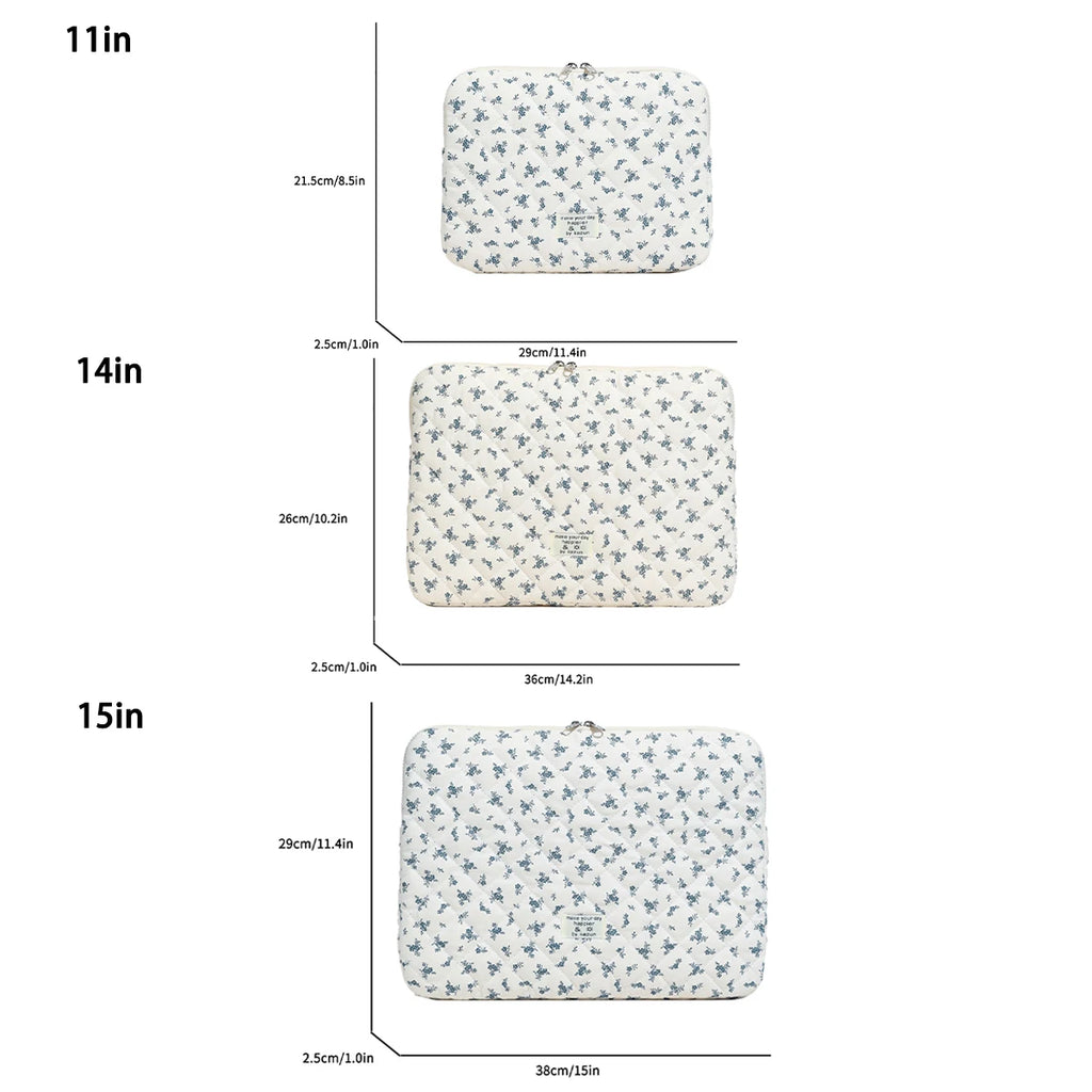 Chic Quilted Floral Laptop Sleeve — Fits 11" / 14" / 15" Laptops (28 / 36 / 38 cm)