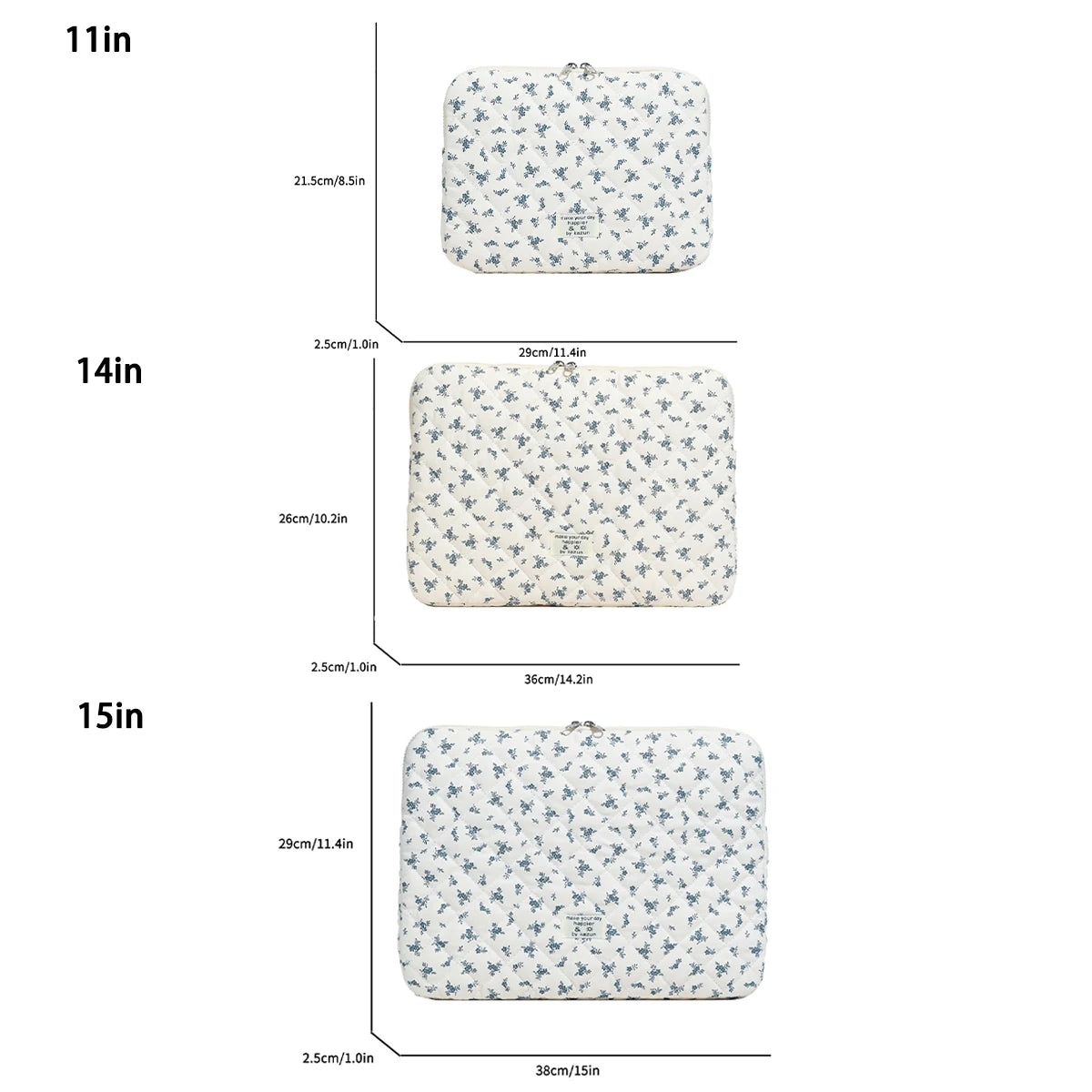 Chic Quilted Floral Laptop Sleeve — Fits 11" / 14" / 15" Laptops (28 / 36 / 38 cm)