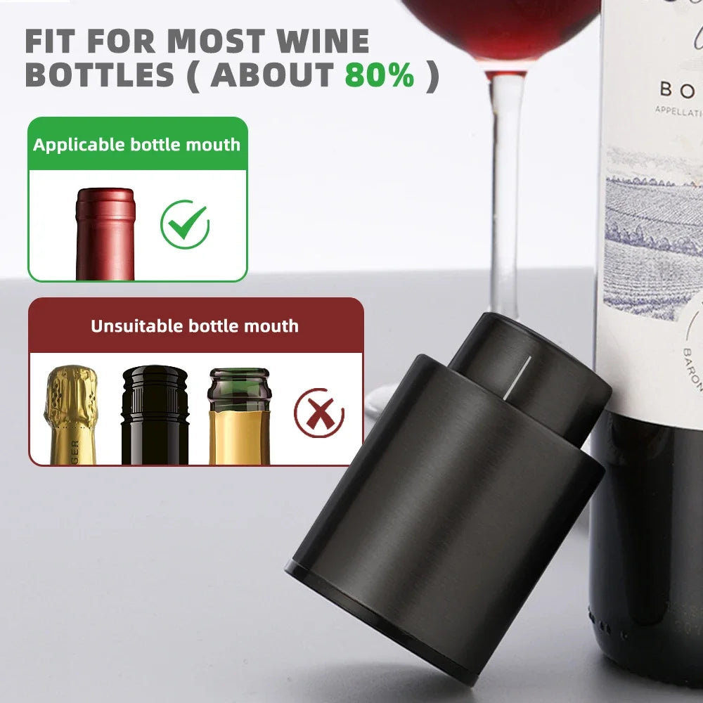 Vacuum Wine Bottle Stopper Pump — 1 or 2-Pack Push-Style Vacuum Seal with Date Marker, Reusable Wine Preserver (Black)