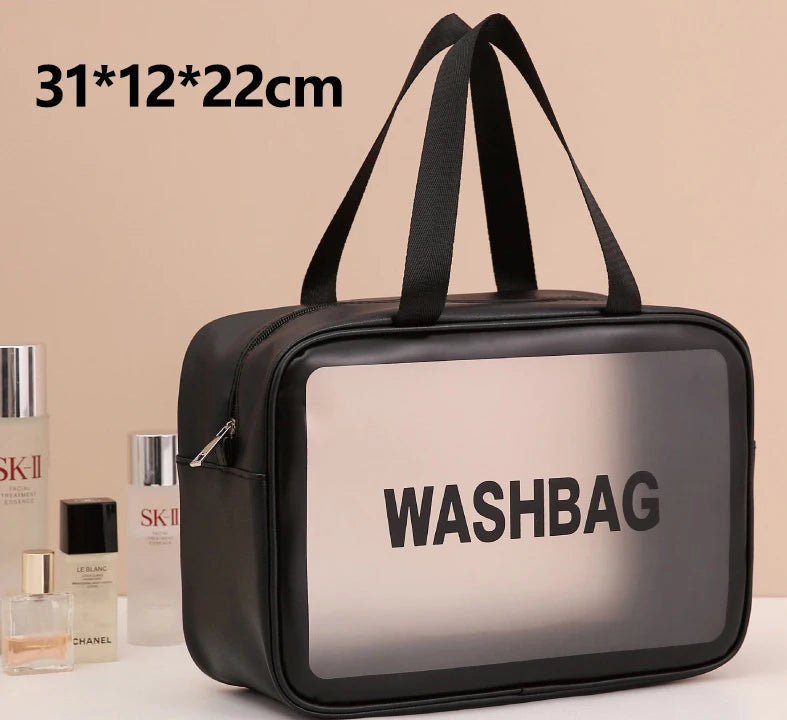 Transparent Black Waterproof PVC Travel Makeup Bag, Large Capacity Cosmetic Organizer (3 Sizes)