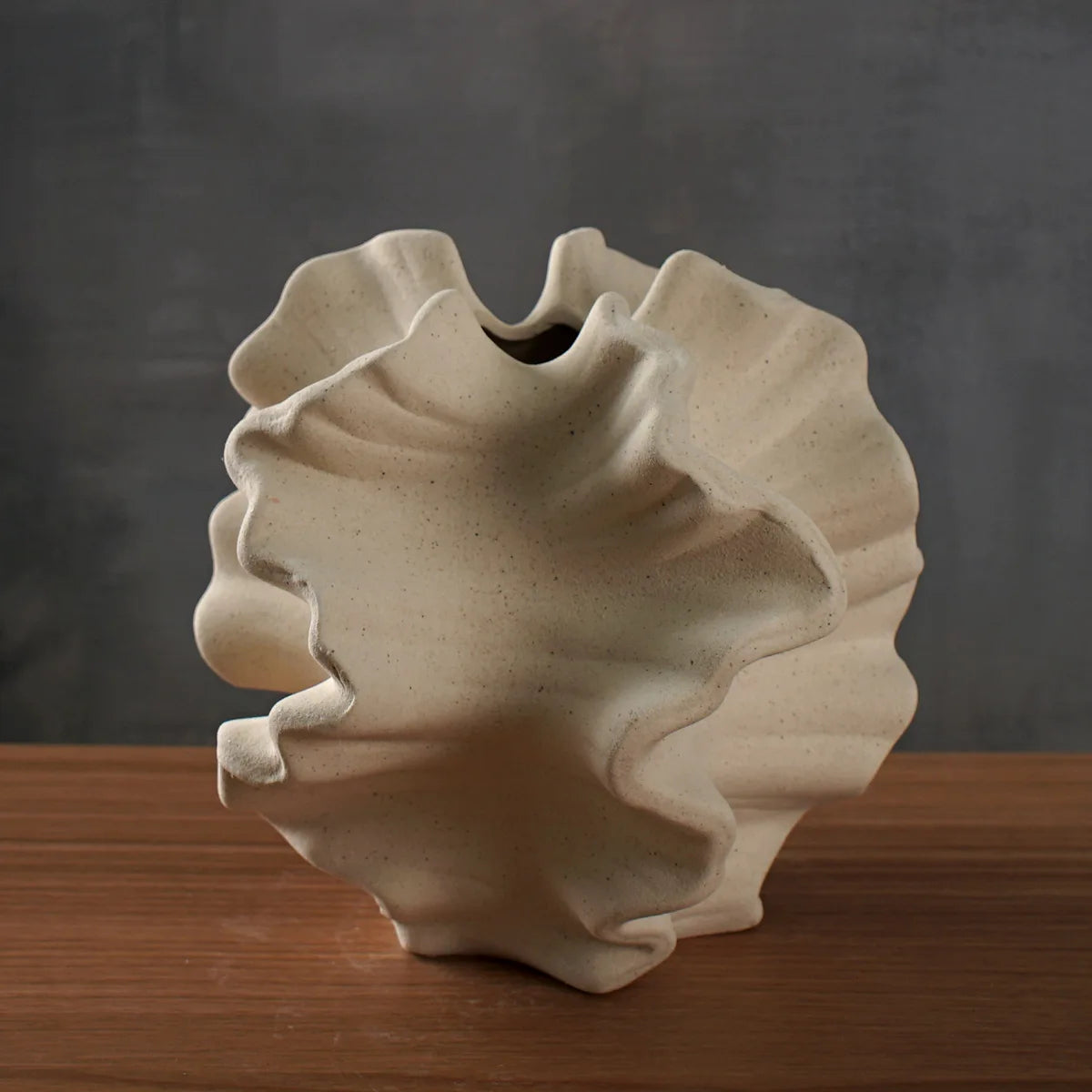 Ceramic Coral Vase Beige Matte, Nordic Tabletop Centerpiece for Pampas Grass & Flowers