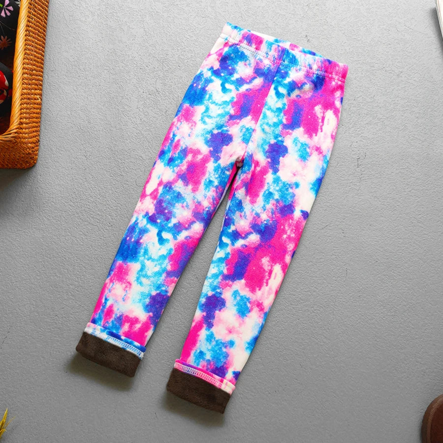 Girls Floral Fleece-Lined Leggings - Thick Warm Winter Pants for Toddlers and Kids (2-11 Years)