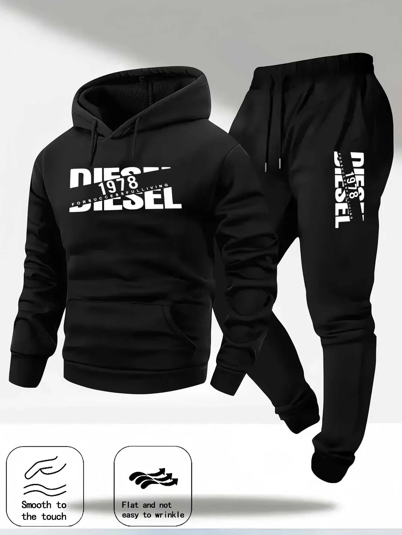 Men's Autumn/Winter Hooded Tracksuit Set – Casual Hoodie & Jogger Pants Two-Piece