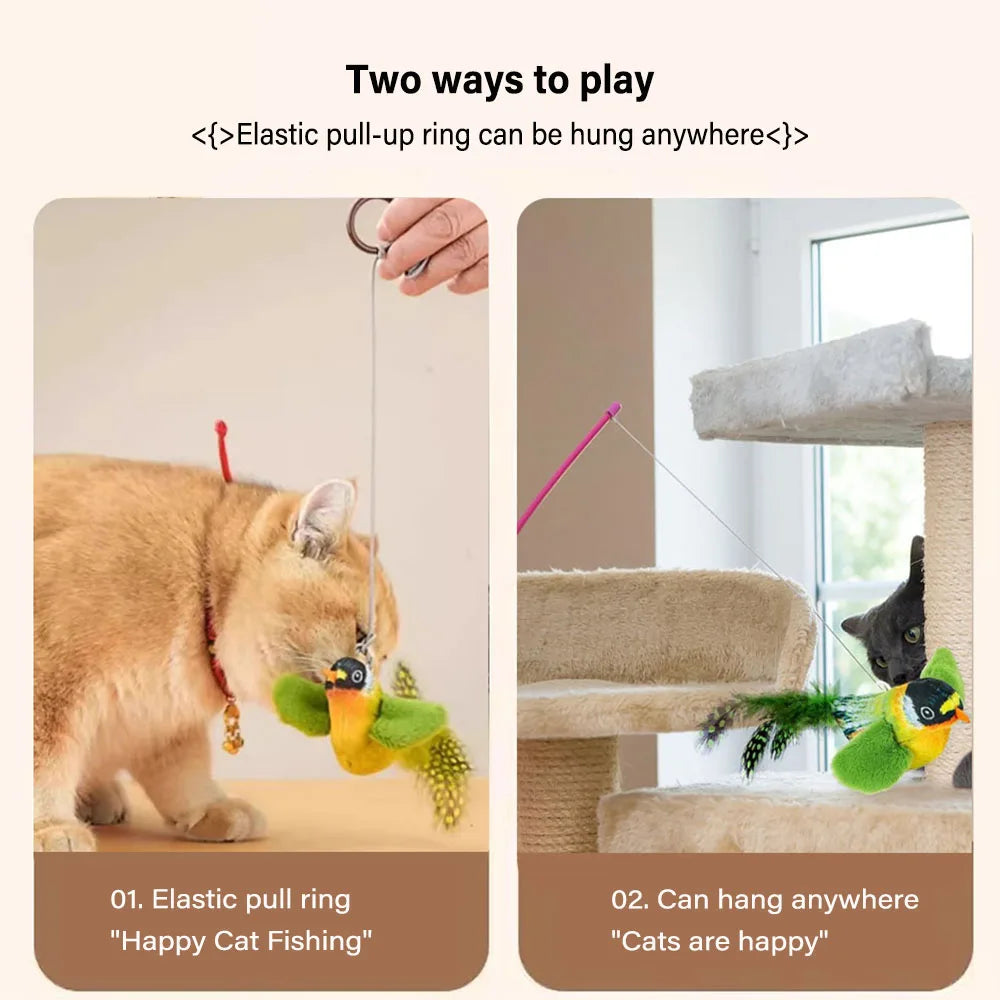 Interactive Feather Bird Cat Toy — Wall-Hanging Sounding Cat Teaser with Catnip