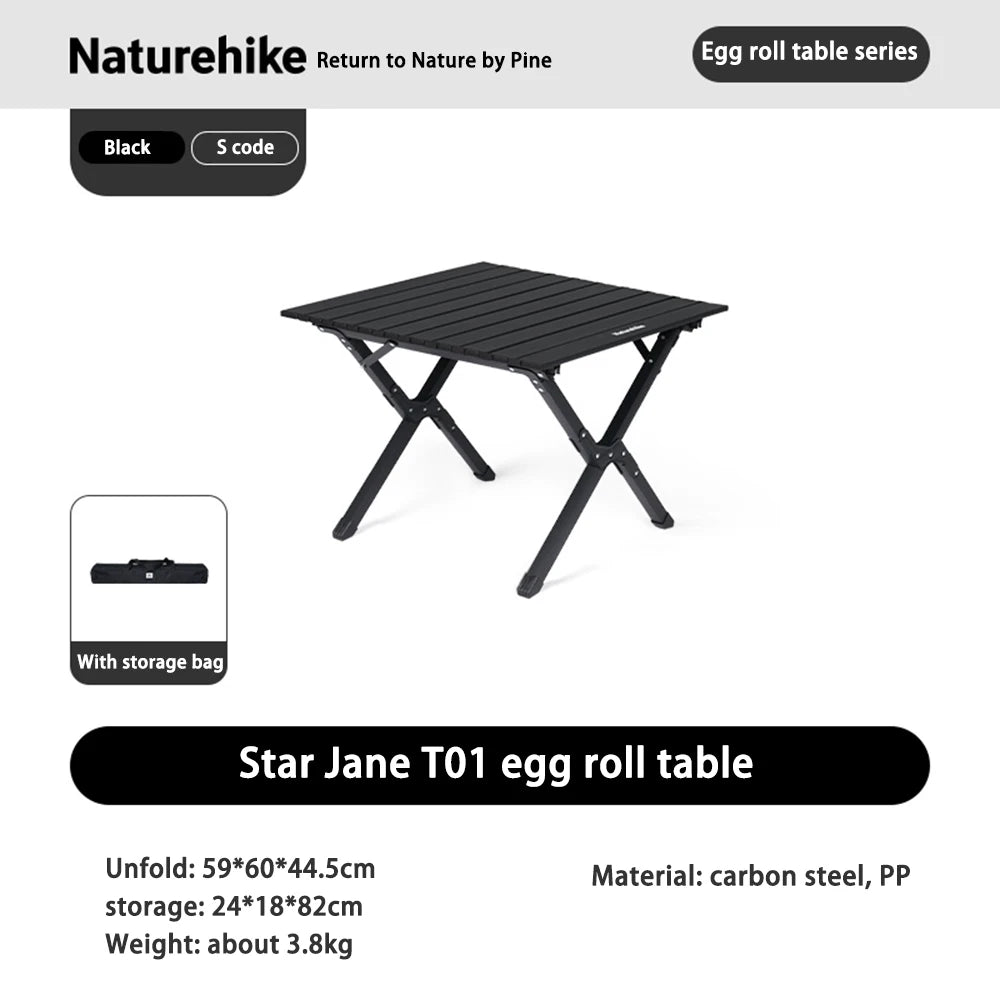 Portable Foldable Camping Picnic Table – Roll-Up Color Block Desktop, Carbon Steel Frame (Small/Medium/Large)
