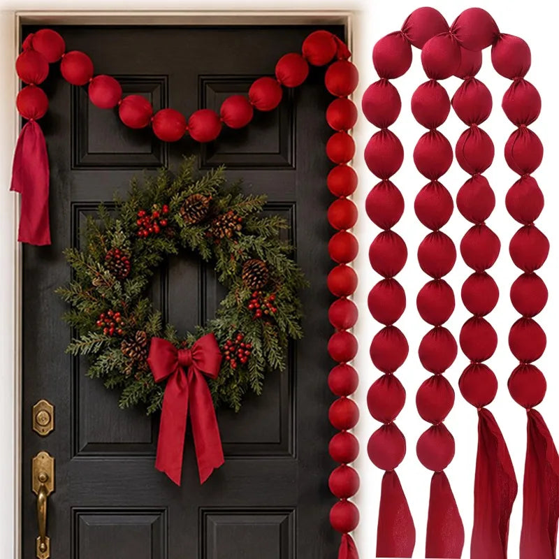 1/2/3-Pack Burgundy Velvet Ball Garland, 5 cm (2 in) Balls, 1.6 m (5.25 ft) Pre-Strung Christmas Garland for Tree, Mantel and Window