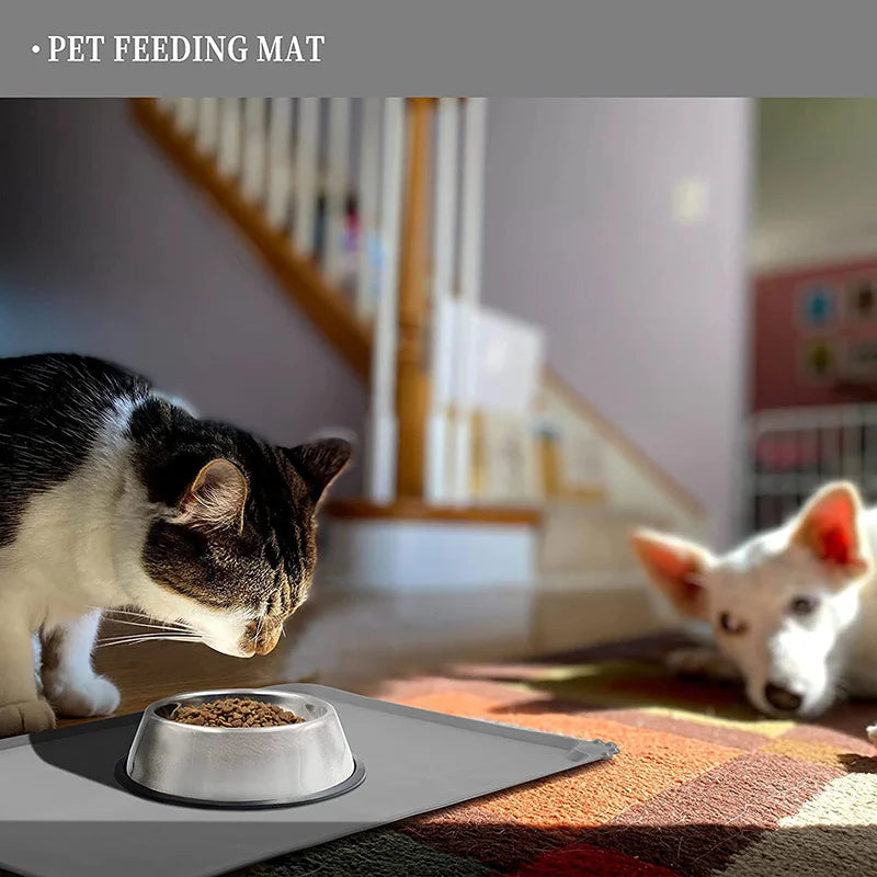 Silicone Pet Feeding Mat 48 x 30 cm (18.9 x 11.8 in) - Non-Slip Waterproof Bowl Placemat for Dogs & Cats, Easy-Clean Feeding Pad