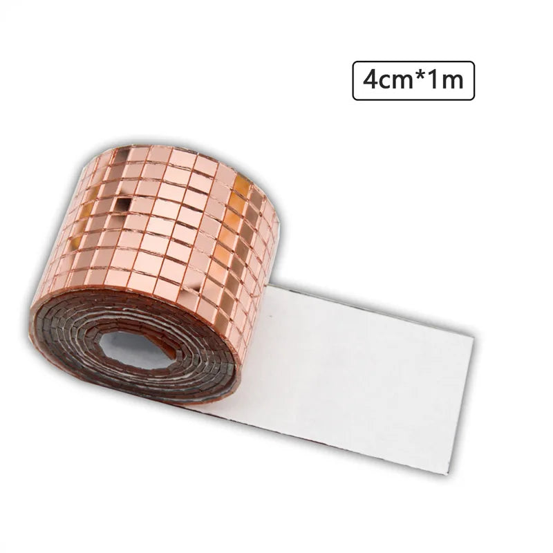 Self-Adhesive Mini Square Mirror Mosaic Tile Strip 4 x 100 cm (1.6 x 39.4 in) - Acrylic Mirror Wall Sticker in Silver, Gold, Rose Gold for DIY Home, Bathroom & Wedding Decor
