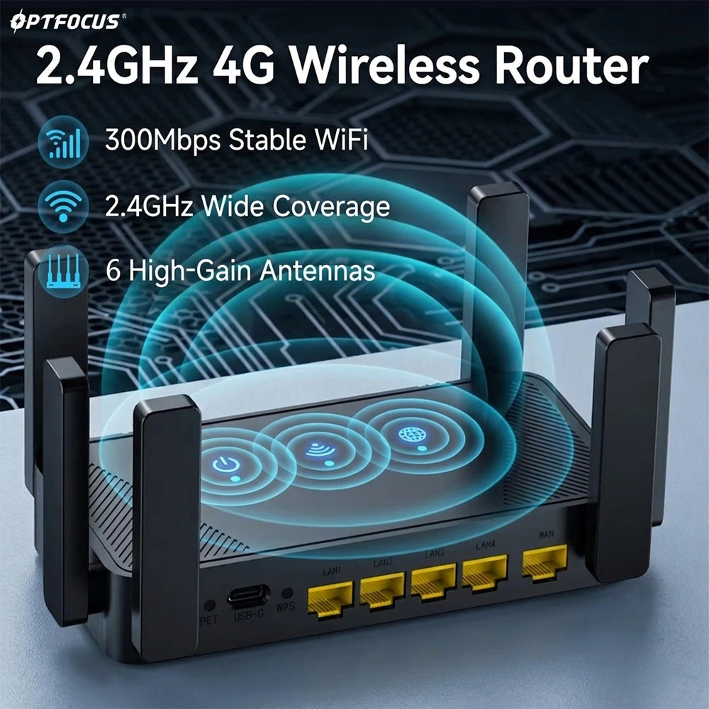 300Mbps 2.4GHz Wireless Router & WiFi Repeater With 6 High-Gain Antennas Long-Range Signal Amplifier for Home