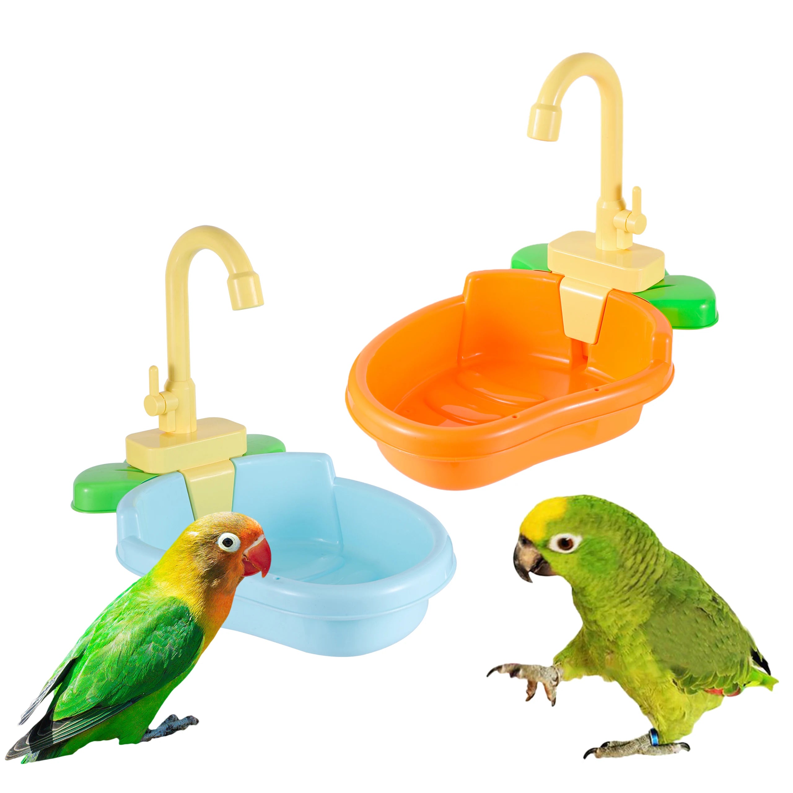 Automatic Bird Bath with Shower Faucet – Battery-Powered Parrot & Small Pet Bathtub, 13.4 x 9.1 x 10.6 in (34 x 23 x 27 cm)