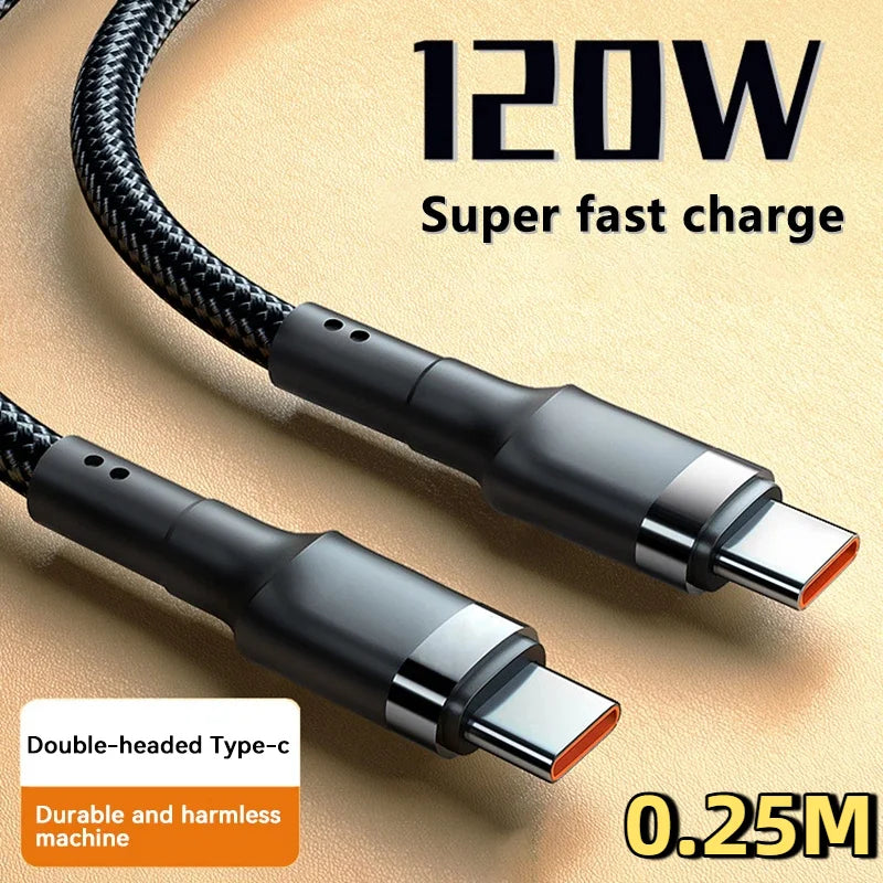 120W USB-C to USB-C PD Fast Charging Cable — 5A High-Speed Power Delivery for iPhone, Samsung, Xiaomi & USB-C Devices