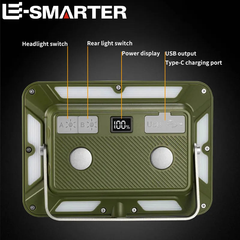Rechargeable Magnetic LED Work Light – 1100 lm Portable Camping Lamp, Emergency Torch with 4000mAh USB-C Battery