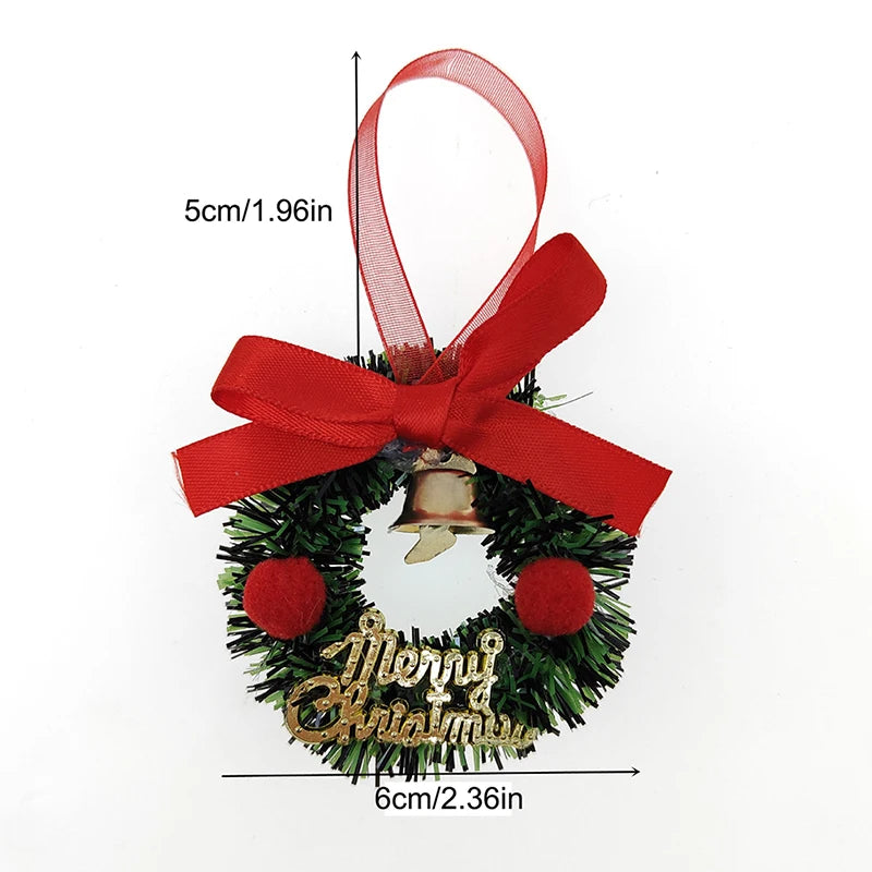 Mini Christmas Wreath for Dollhouse Hanging Garland with Bow & Bell