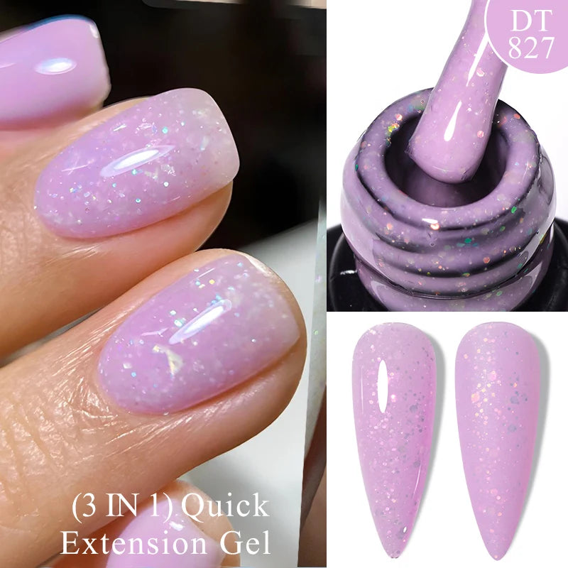 7ml Quick Extension Gel Nail Polish – Glitter Pink, Gold, Purple, Milky White | UV/LED Builder Gel for Nail Extensions