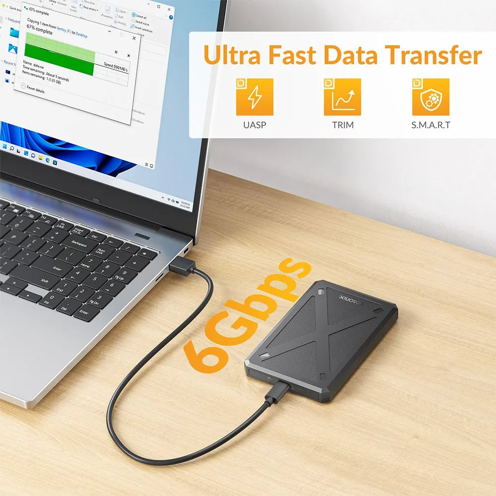 2.5-Inch SATA SSD/HDD Enclosure USB-C USB 3.1 6Gbps Fits 7–9mm (0.28–0.35 in) Drives