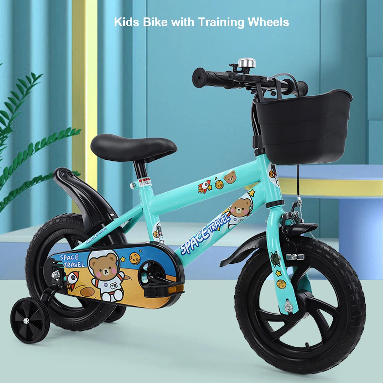 12-Inch Kids Bike with Training Wheels — High-Carbon Steel Frame, Stable Ride for Ages 2–6 (Green)