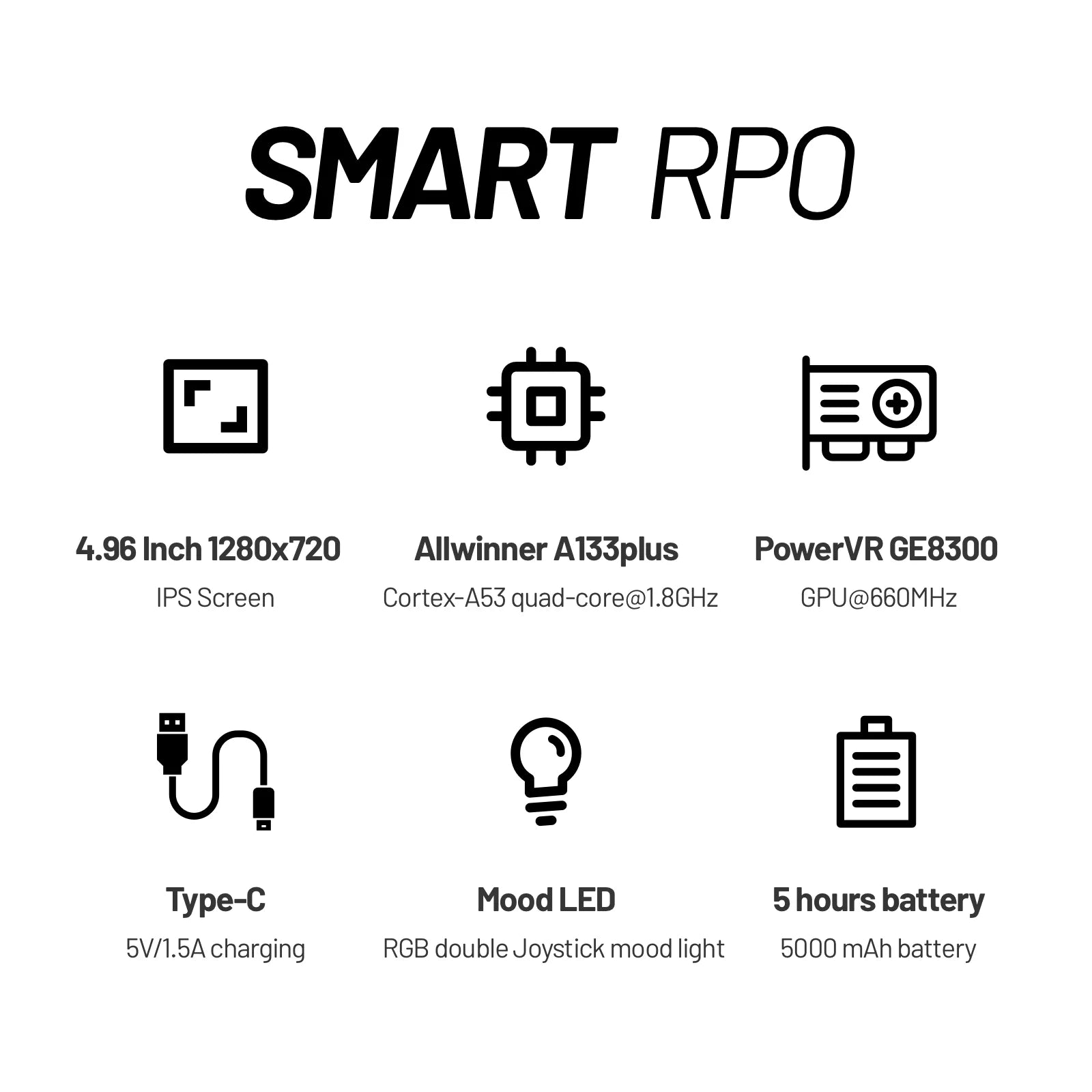 Smart Pro Handheld Retro Game Console 4.95-inch (12.6 cm) IPS 1280x720 Linux Joystick RGB Lighting 10,000+ Games Wi‑Fi USB-C 5000mAh