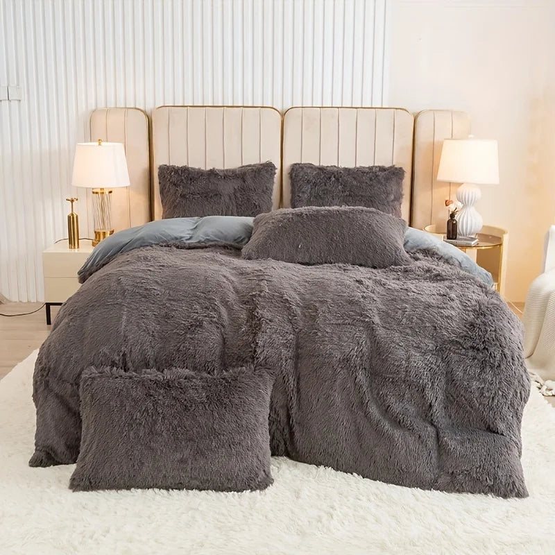 3-Piece Plush Faux Fur Duvet Cover Set - Soft Cozy Bedding, Multiple Sizes (1.0–2.0 m | 3.3–6.6 ft) for Bedroom, Guest Room, Dorm