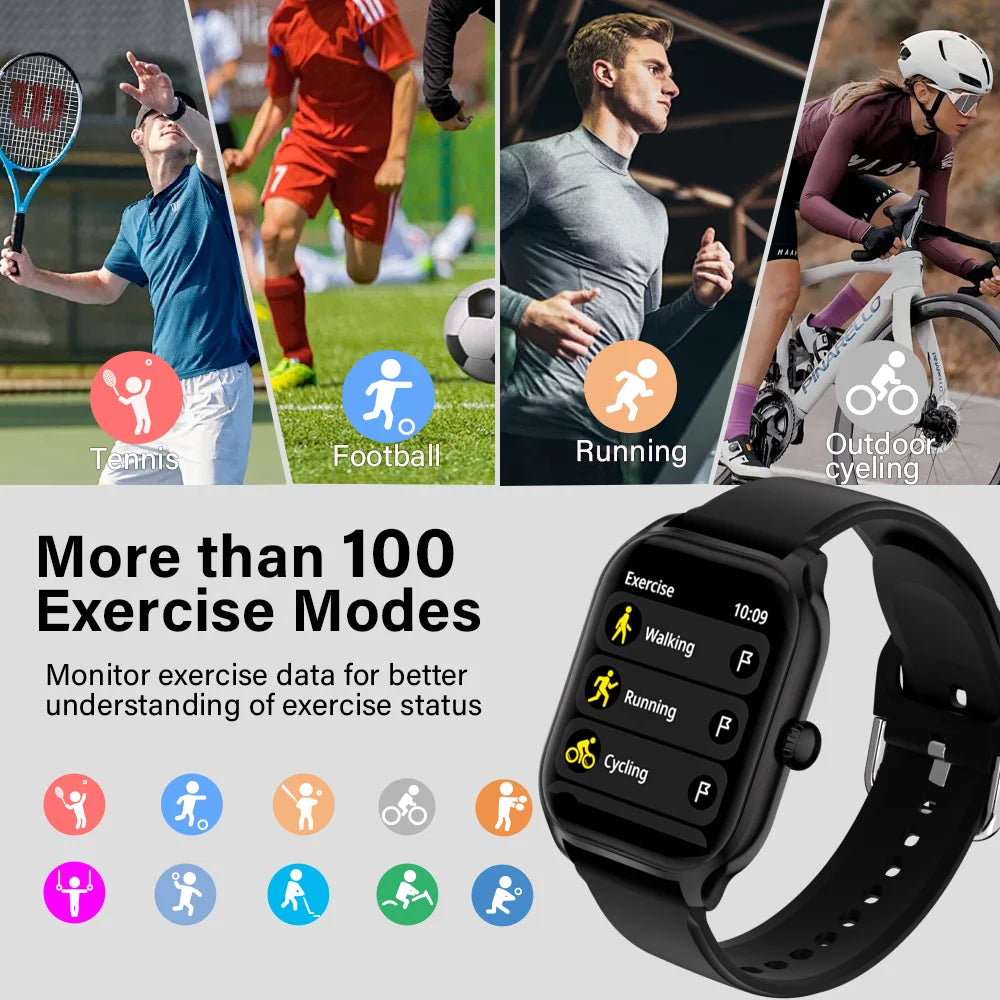 2.01-Inch HD Smart Watch for Men & Women, Bluetooth Calling Fitness Tracker — Heart Rate & SpO2 Monitor, Sleep Tracker, 19 Sports Modes, IP65