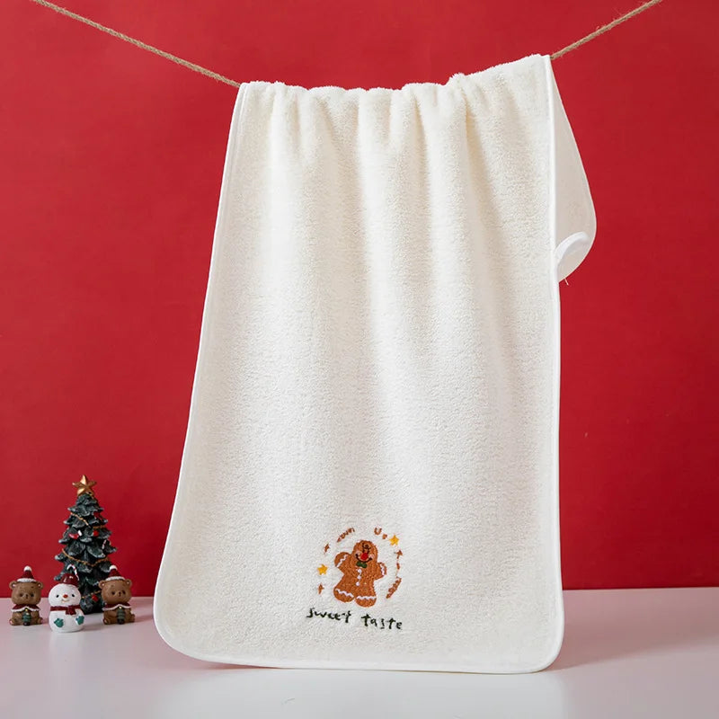 Christmas Coral Fleece Embroidered Hand & Face Towel 35 x 75 cm (13.8 x 29.5 in) Super Plush Absorbent Holiday Gift