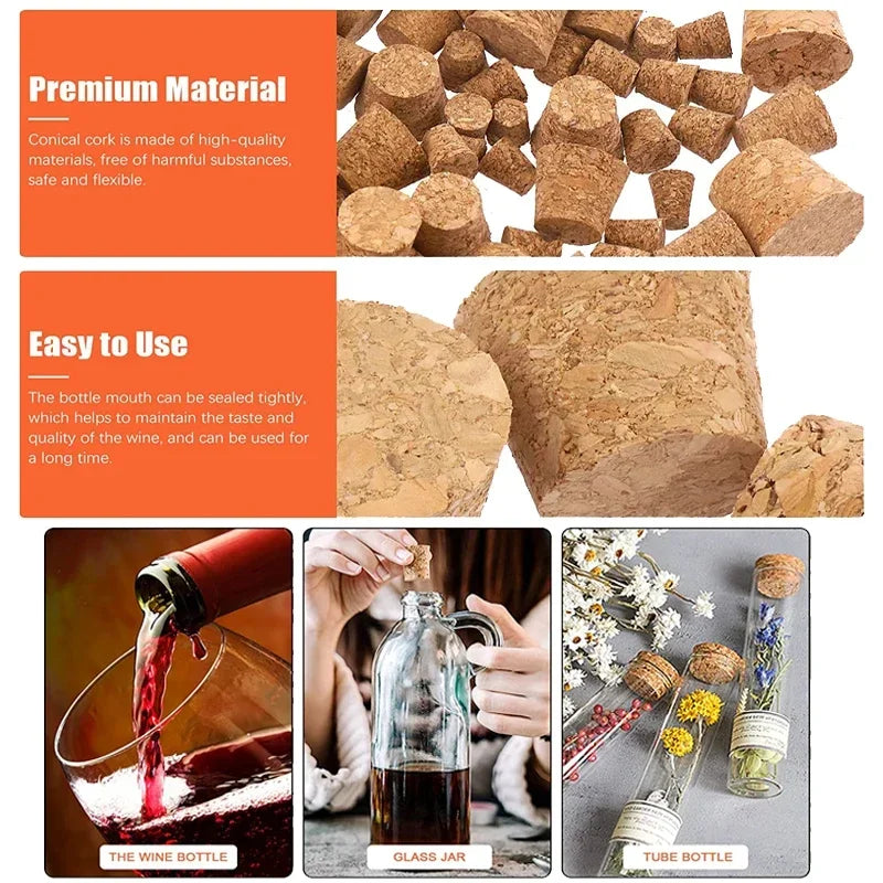 Wooden Conical Cork Stoppers - 5/10/20/50 Pack for Wine Bottles, Crafts & DIY