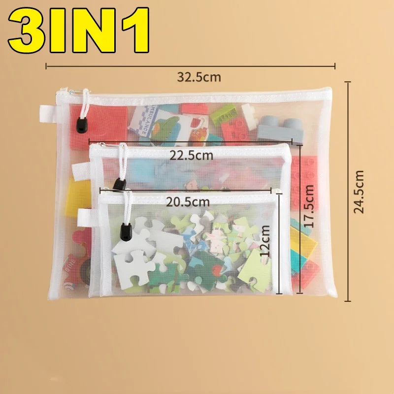 3/5/10-Pack Mesh Zipper Pouches – Waterproof Nylon Organizer Bags for Cosmetics, Toys & Documents