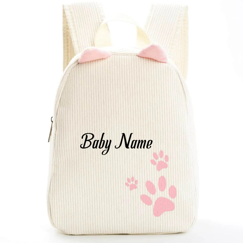 Personalized Toddler Backpack – Cartoon Bear Corduroy Plush with Embroidered Name, Large Capacity Kids Bag