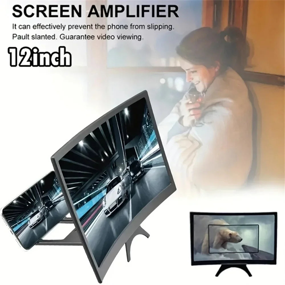 12-Inch (30 cm) Curved 3D HD Phone Screen Magnifier — Universal Mobile Video Amplifier & Holder