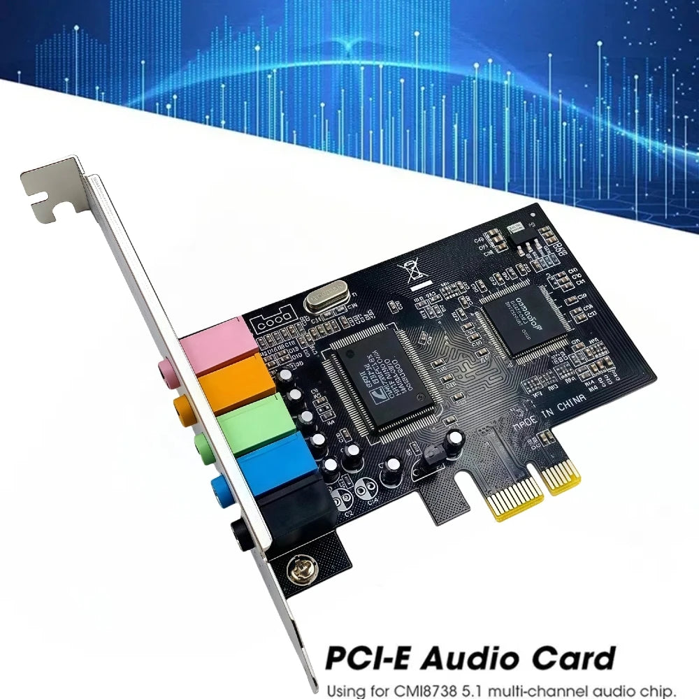 PCIe 5.1 Channel Internal Sound Card - 6-Channel 3D Audio, 24-Bit PCI Express with Mic & Line-In for Gaming and Music
