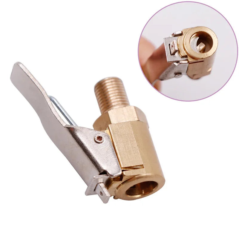 Brass Clip-On Tire Valve Air Chuck Adapter - Fits 6mm (0.24 in) & 8mm (0.31 in) Inflator Connector