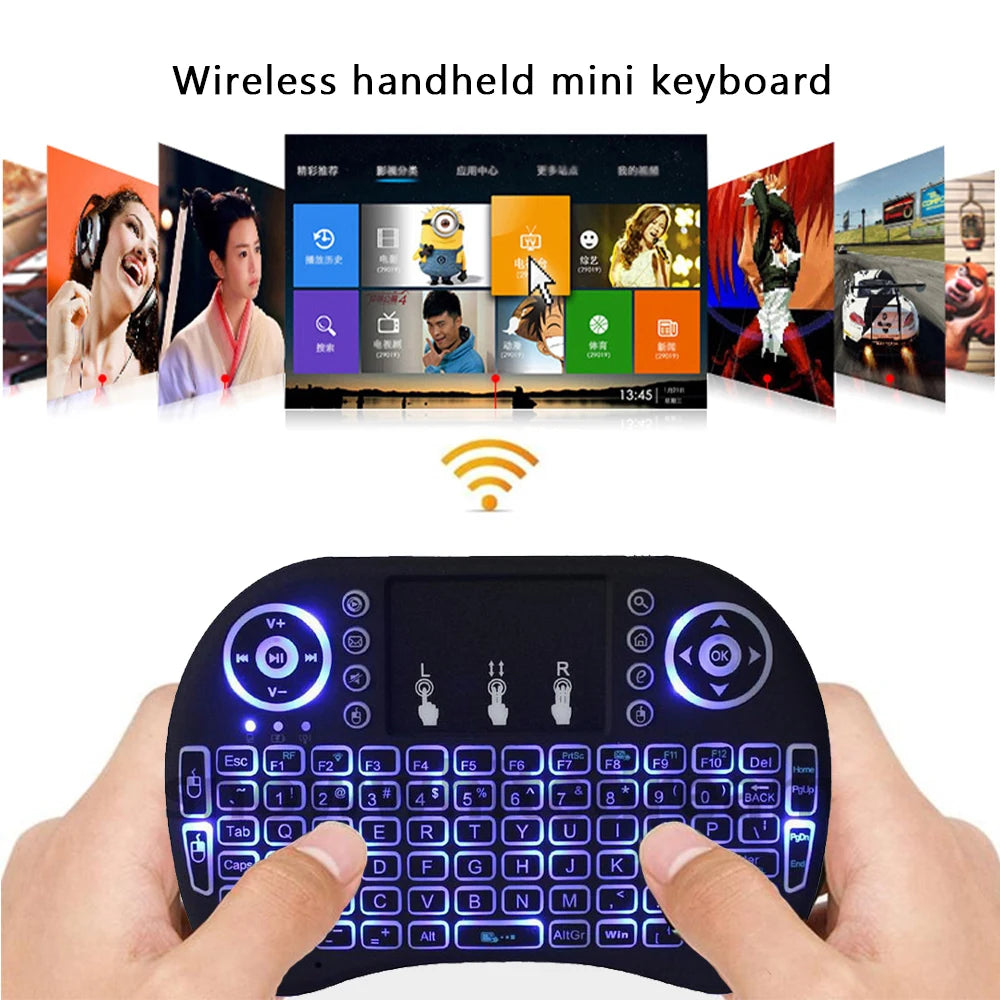 2.4G Air Mouse Touchpad Keyboard – Backlit Mini Wireless QWERTY Remote for PC & Android TV Box (Arabic, French, Spanish, Russian)