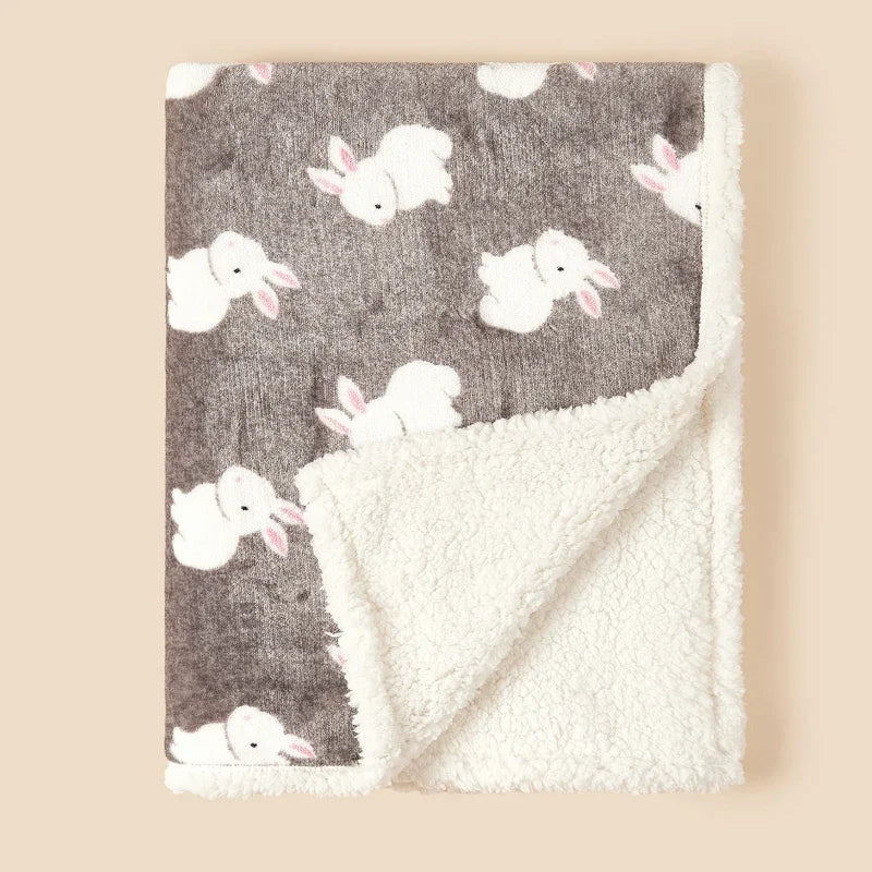 Flannel Lamb Fleece Baby Blanket – Newborn Swaddle Wrap & Stroller Quilt, Soft Winter Baby Bedding