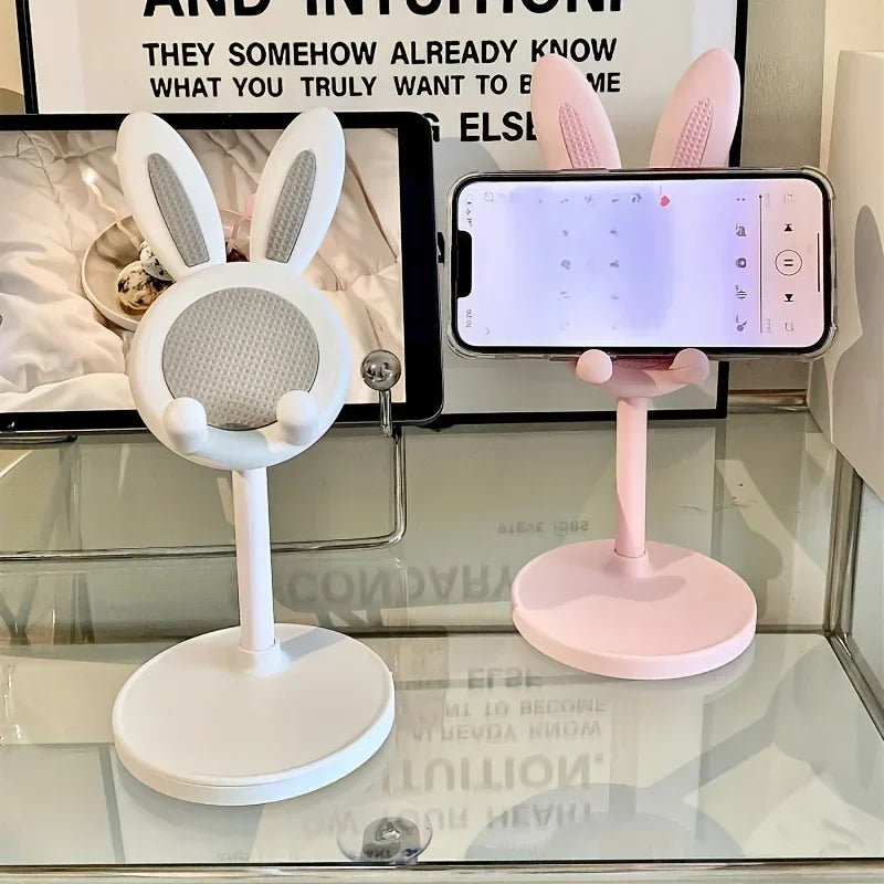 Cute Cartoon Bunny Adjustable Desktop Phone and Tablet Stand, Universal Smartphone Holder