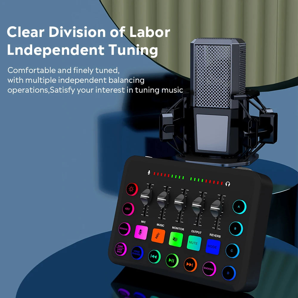 5-Channel Live Sound Card Mixer for Streaming, Podcasting & Gaming - Professional Audio Mixer