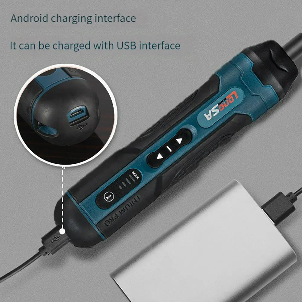 3.6V Mini Cordless Electric Screwdriver — Torque Adjustable Straight Handle, 6.35mm (1/4") Hex Chuck, 1300mAh Lithium Battery