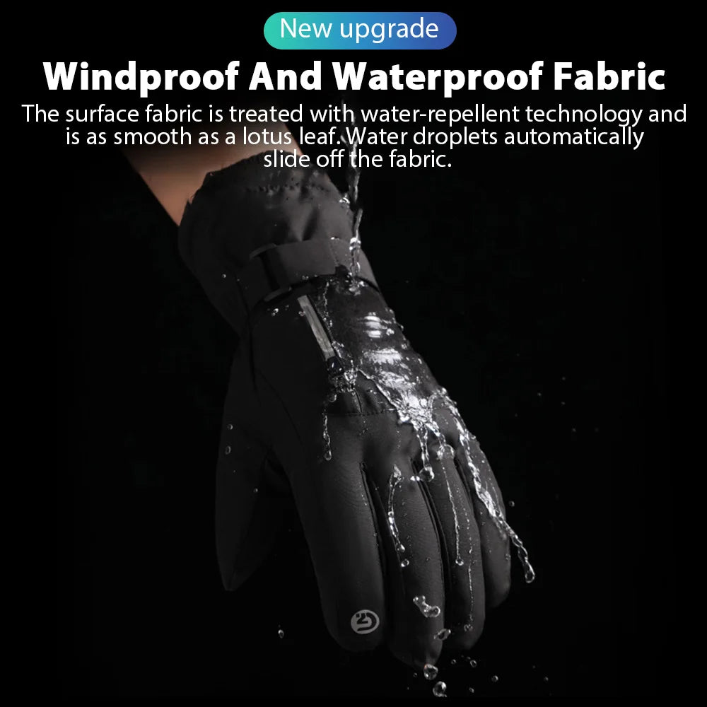 Unisex Winter Waterproof Cycling Gloves - Touchscreen Fleece-Lined Non-Slip Full-Finger Gloves for Motorcycle, Ski & Outdoor Sports