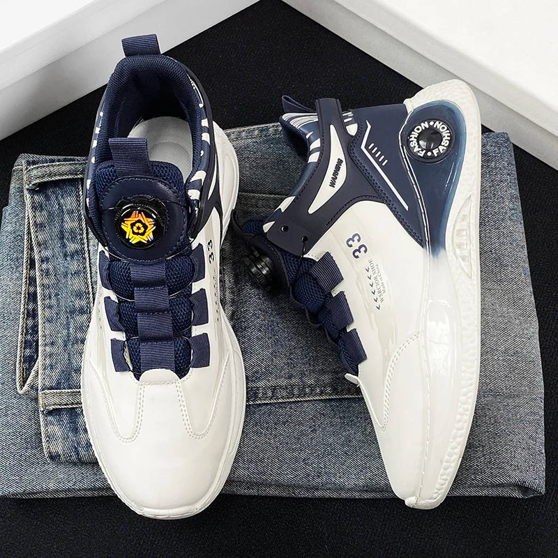 Men's Rotating Buckle Sneakers – Non-Slip Lace-Up Casual Outdoor Sports Shoes