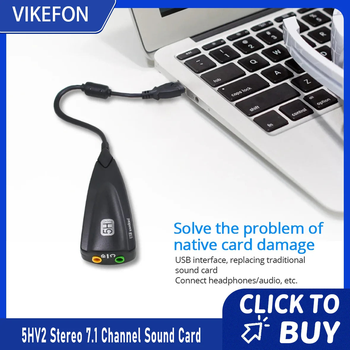 USB 7.1 External Sound Card for Gaming – Plug & Play Virtual Surround with Mic & Headphone Jack