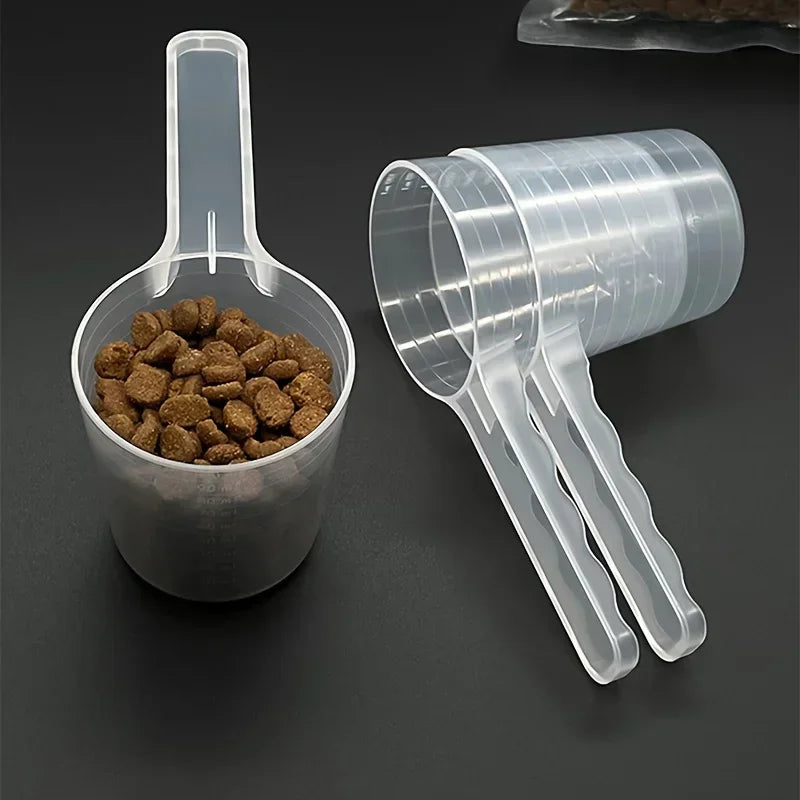 Transparent Pet Measuring Spoon 100ml (3.38 fl oz) Long-Handle Pet Food Scoop with Graduations for Dogs & Small Pets Durable Plastic