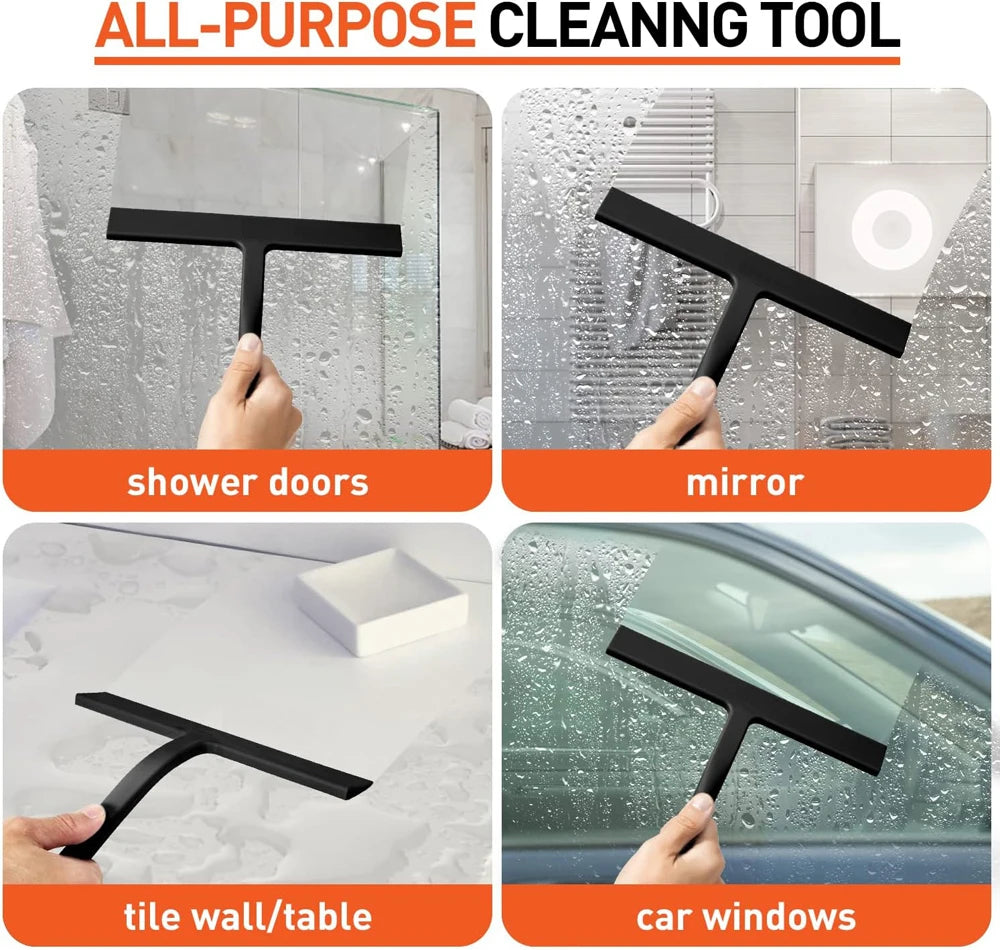 Matte Black Silicone Shower Squeegee 9 in (23 cm) - Streak-Free for Glass, Mirrors, Tiles & Car Windows