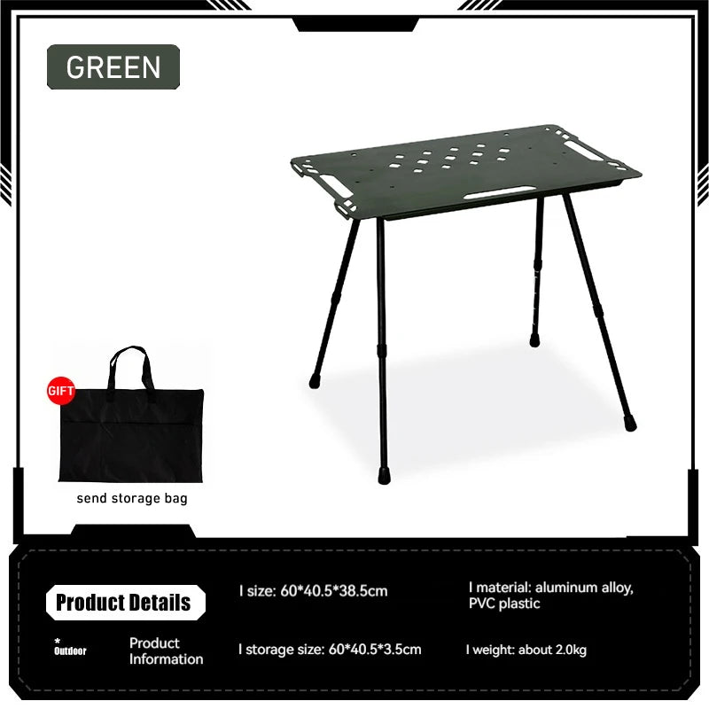 Folding IGT Tactical Camping Table - Adjustable Aluminum Portable Picnic Table