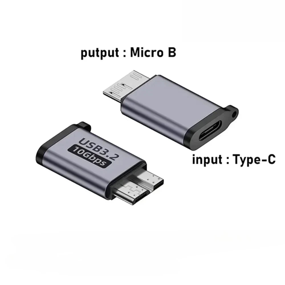 USB 3.0 Micro-B Male to USB-C Female Adapter — Type-C HDD Cable Converter, 10 Gbps High-Speed