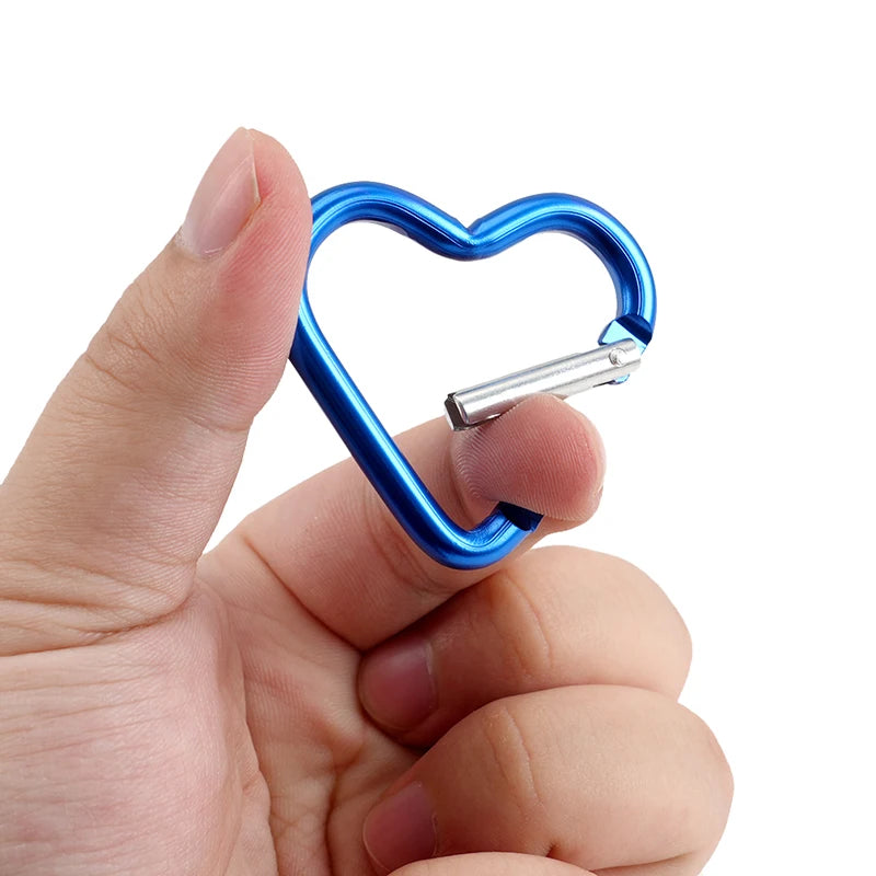Heart-Shaped Aluminum Carabiner Keychain Clip for Keys, Water Bottles & Bags - Travel Hanging Hook