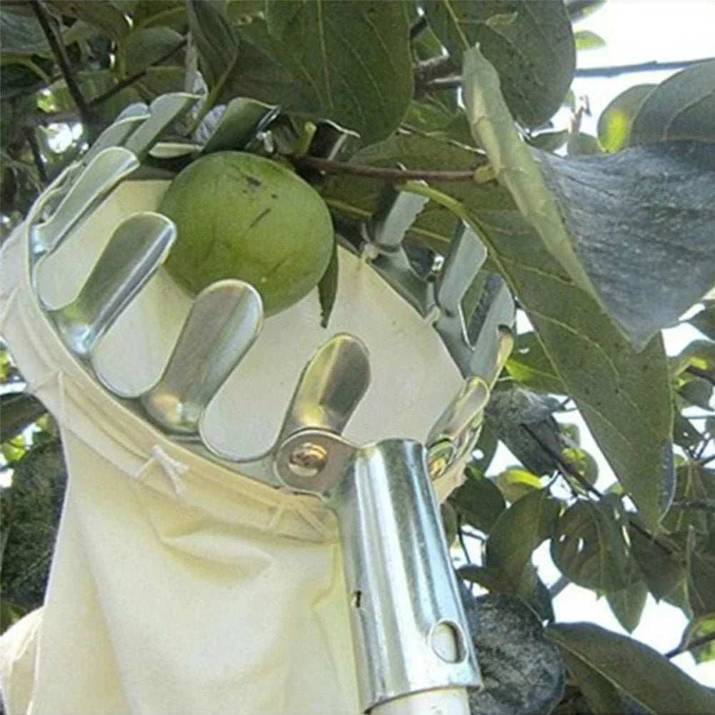 Fruit Picker Head with Detachable Catcher Pouch — Pole-Compatible Orchard Harvester for Apples Pears Oranges (16cm/6.3in & 14cm/5.5in)