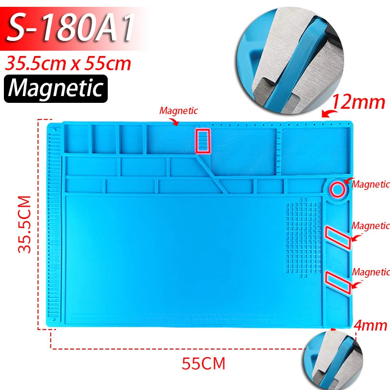 Silicone Soldering Work Mat Heat-Resistant to 932°F (500°C) Anti-Static Magnetic Repair Mat for Electronics, Phones, Laptops & Watches