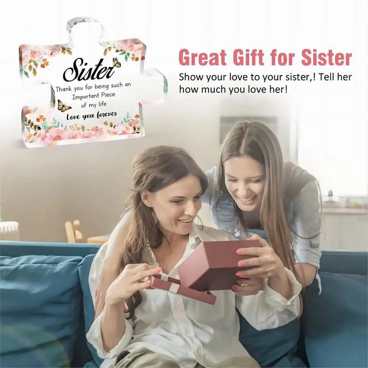Engraved Acrylic Puzzle Piece Gift for Sister Birthday Thanksgiving New Year Keepsake