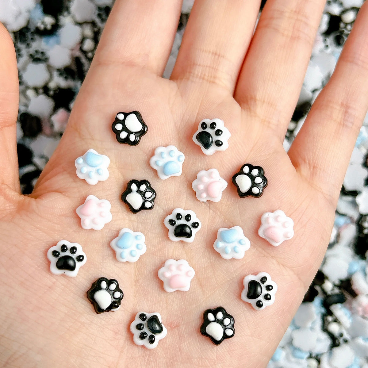 30-Pack Kawaii Puppy & Cat Paw Resin Nail Charms – Luminous Double-Color Nail Art Decorations