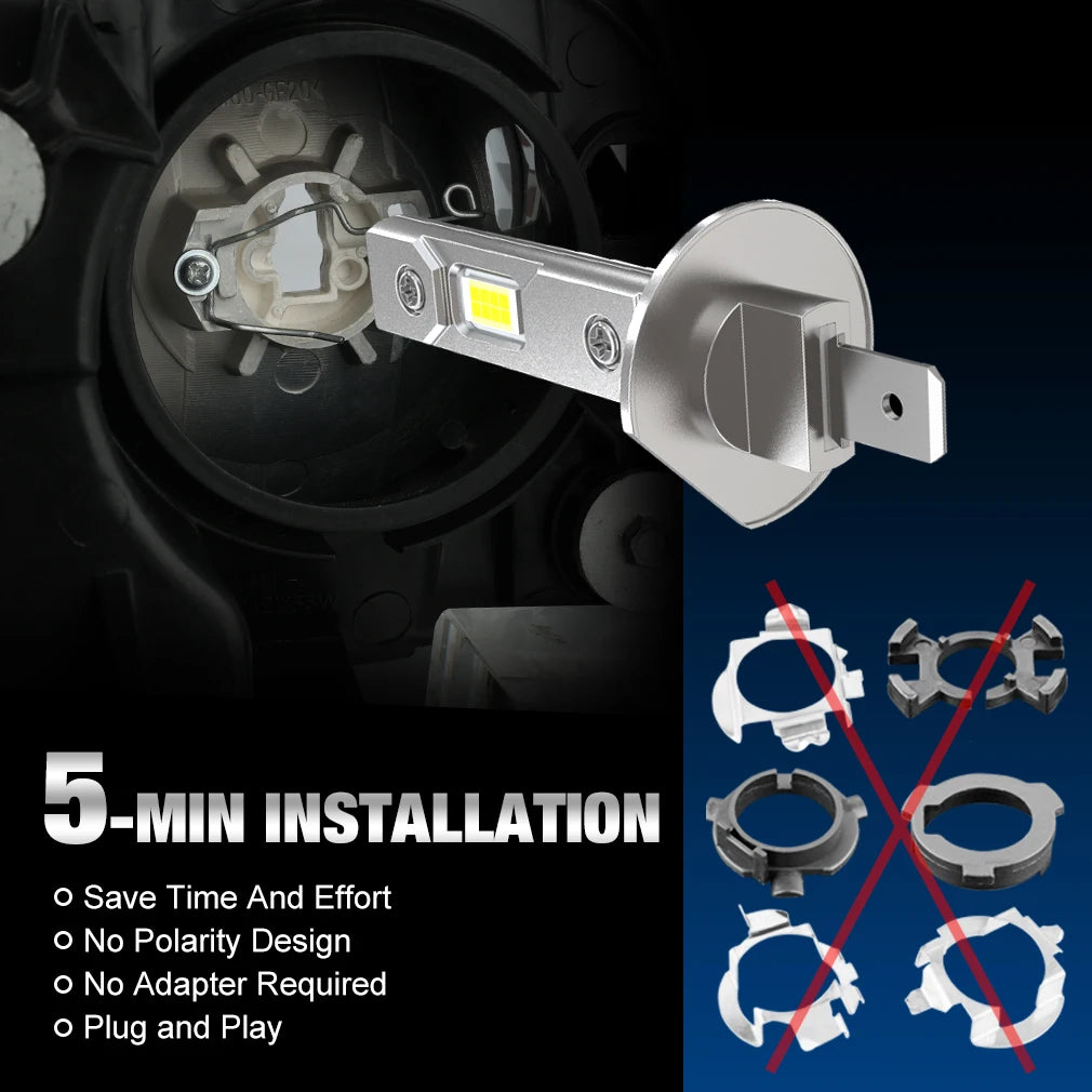 H1 H3 LED Headlight Bulb Mini 50W 20000LM Canbus Dual 6000K/3000K 12V IP68